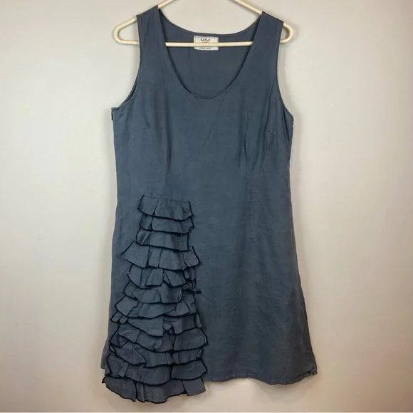 Lola Dresses | Lola Linen Blue Midi Length Tank Dress Womens Size Large With Ruffles | Color: Blue | Size: L | Ame318's Closet Lola Dresses | Lola Linen Blue Midi Length Tank Dress Womens Size Large With Ruffles | Color: Blue | Size: L | Ame318's Closet